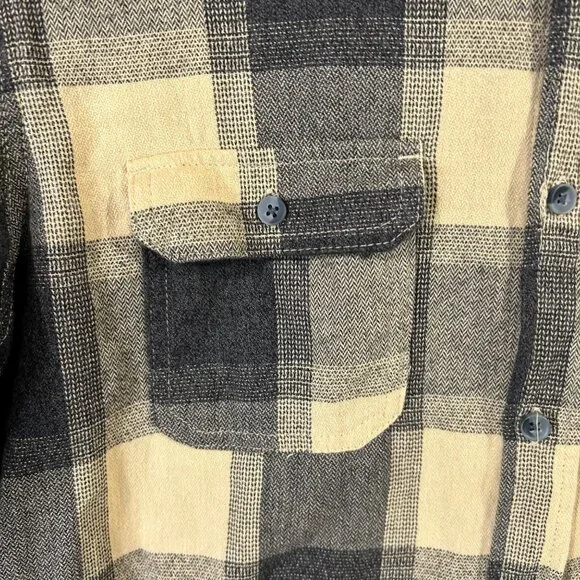 Ocean Current Mens Flannel Size M Black/Yellow Plaid Cotton Button Up GUC - Picture 5 of 11